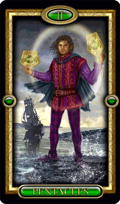 2 of pentacles tarot card golden